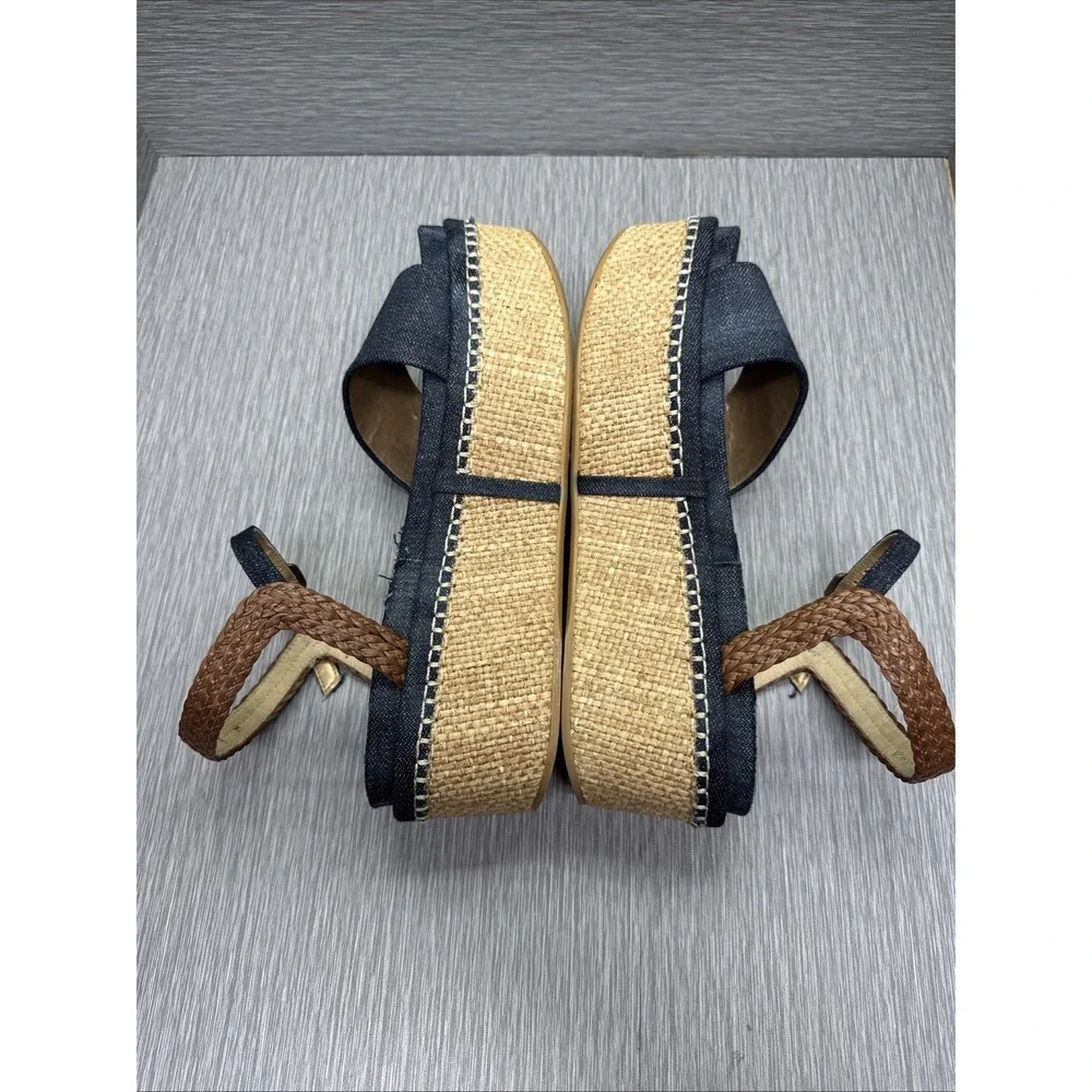 Stuart Weitzman‎ Espadrille Wedge Blue Ankle Strap Sandals Women 8 Boho